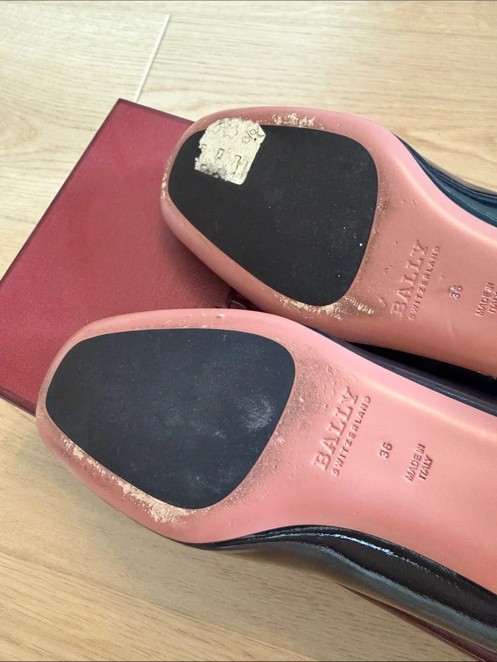 Bally Navy Lamb Patent Leather Square-Buckle Flats